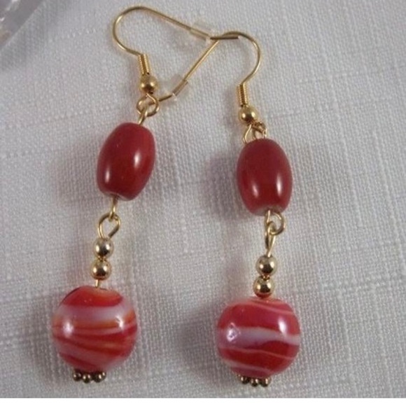 Handmade Red Lampwork Glass Dangle Earrings - Picture 4 of 4